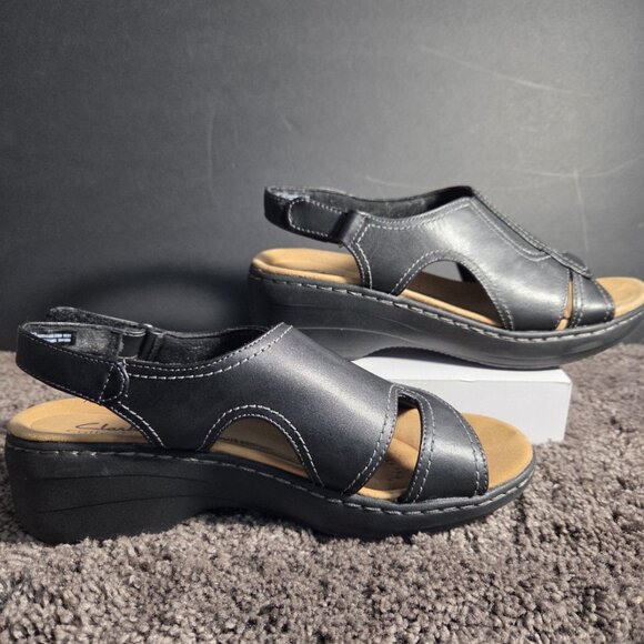 Clarks Merliah Style Black Leather Sandals Women's Size 8 Medium - Picture 4 of 12